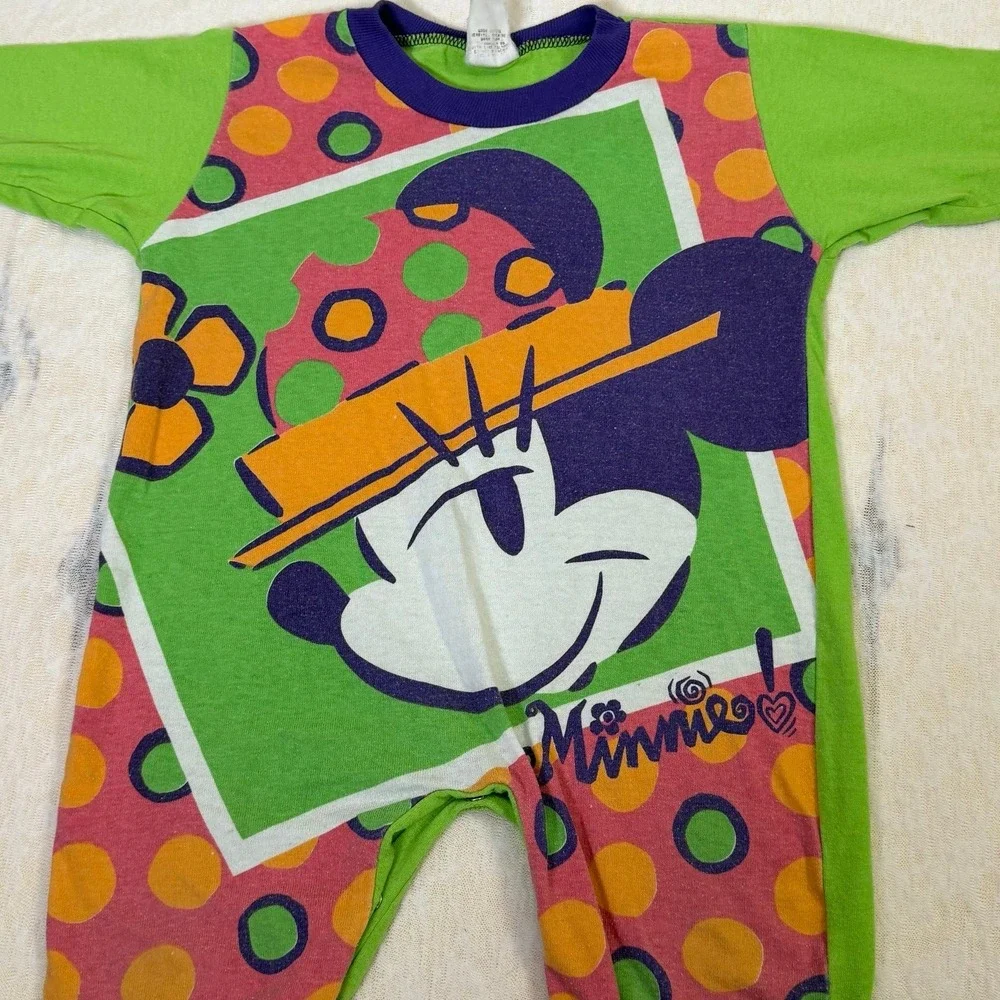 Vintage Disney Minnie Mouse Romper‎ Baby One Piece Bright Colors USA 18/24M